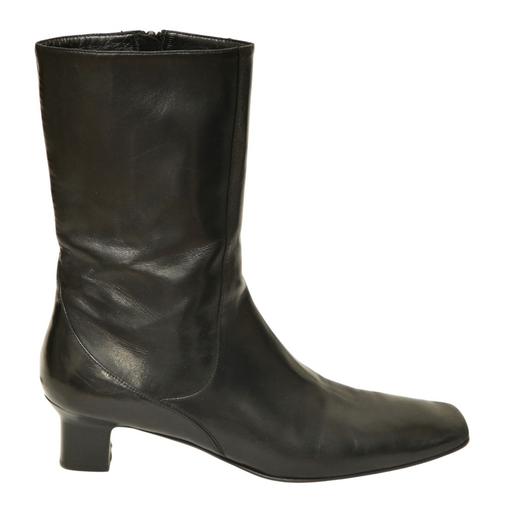 COLE HAAN Black Boots Leather Boot Mid Calf Zipper Square Toe Sz 9B - Picture 2 of 12
